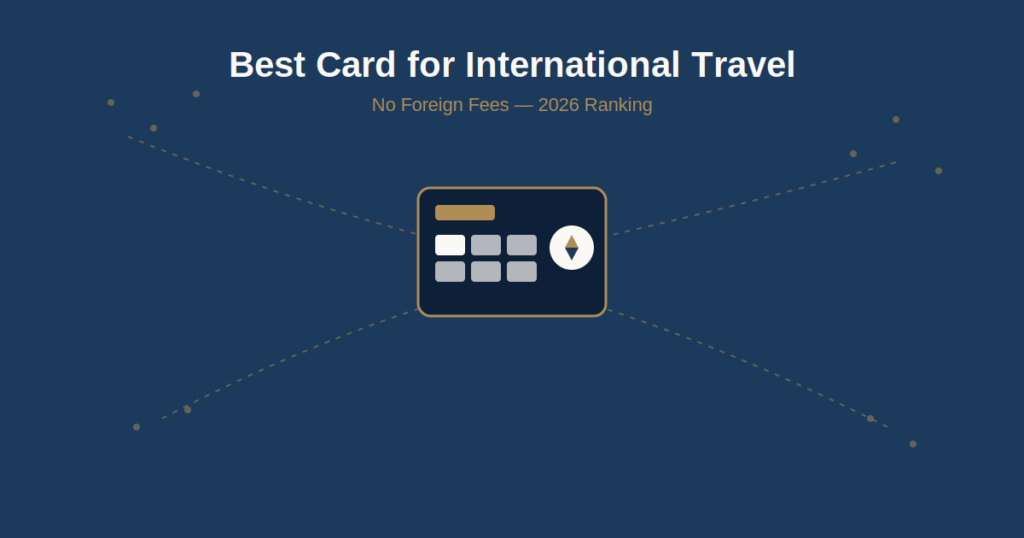 Illustration of a generic travel card being inserted into a payment terminal with international flight routes in the background
